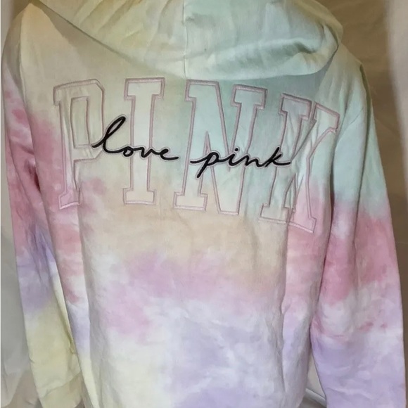 New Victoria’s Secret pink Tie dye 3 PC set sweatshirt sweatpants & tee shirt - Picture 3 of 10
